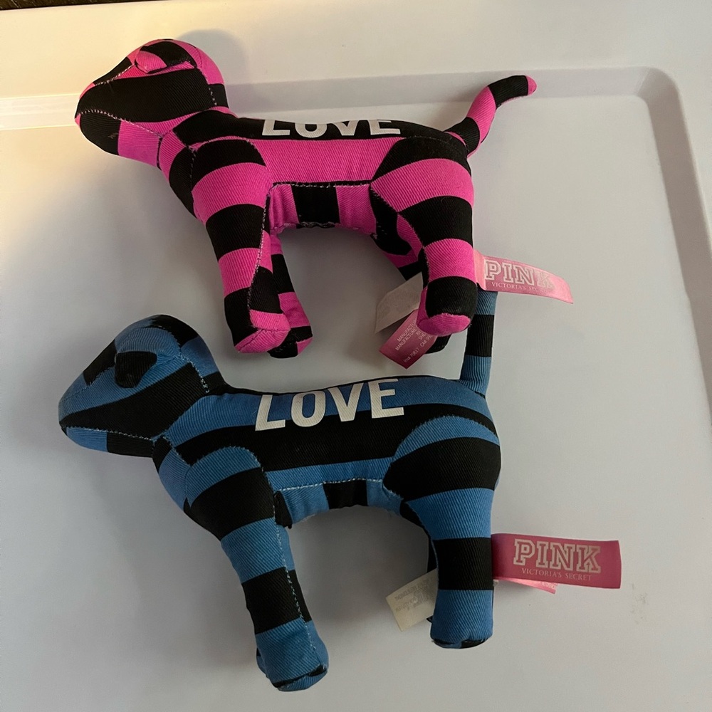 Pink and Blue Striped Dog Plush Set